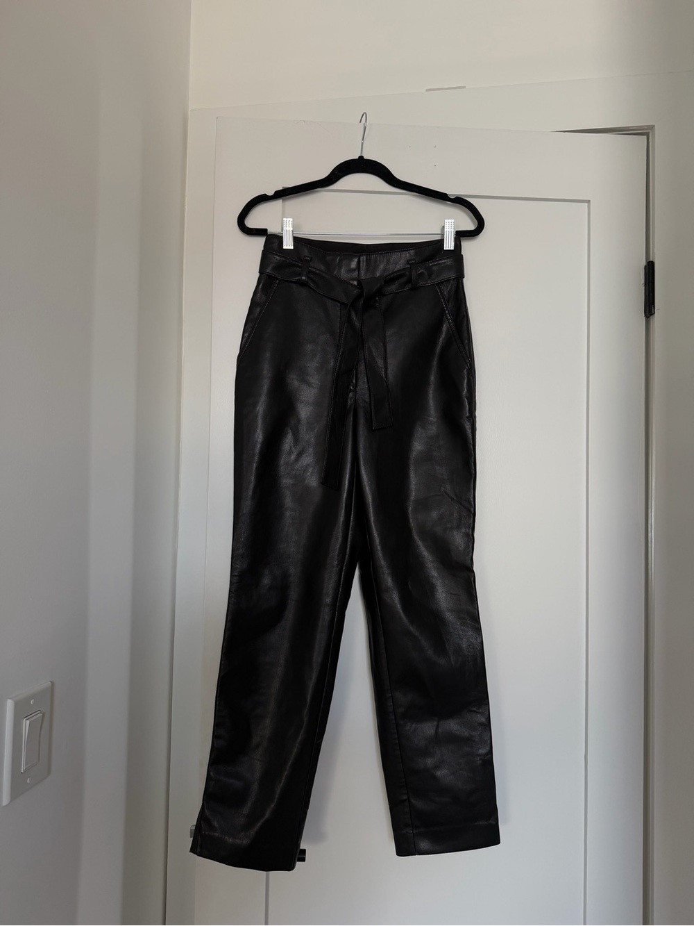Aritzia Black Faux Leather High-Rise Paperbag Pants